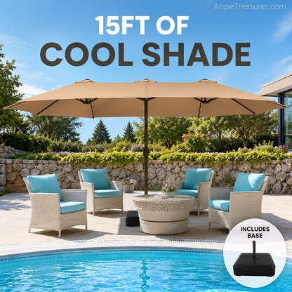 PatioHaven™ 15FT Double-Sided Patio Umbrella with Base