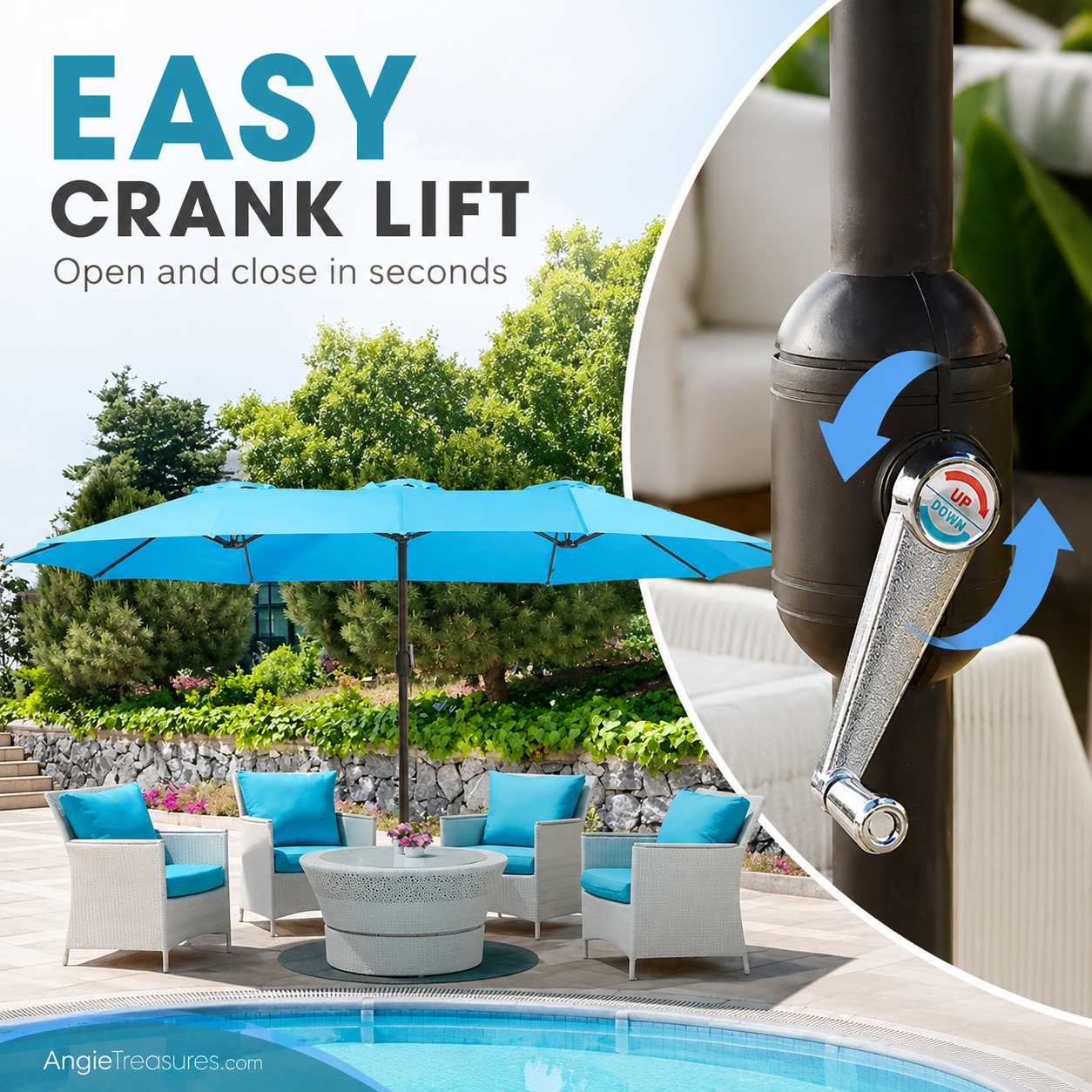PatioHaven™ 15FT Double-Sided Patio Umbrella with Base