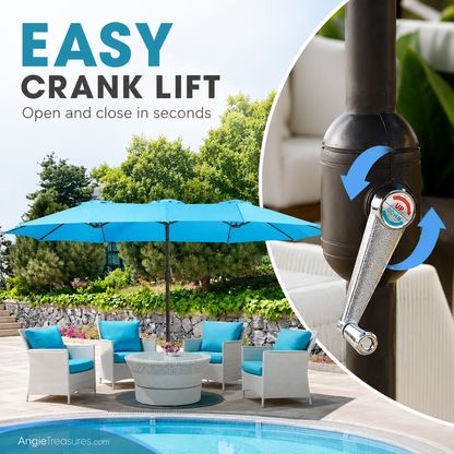 PatioHaven™ 15FT Double-Sided Patio Umbrella with Base