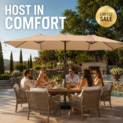 PatioHaven™ 15FT Double-Sided Patio Umbrella with Base