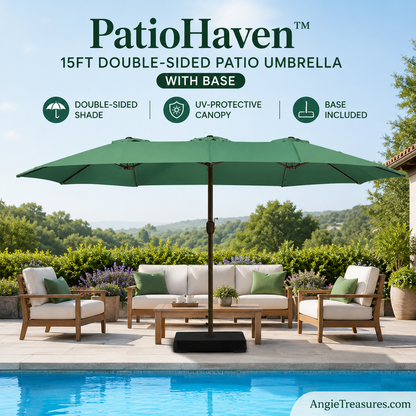 PatioHaven™ 15FT Double-Sided Patio Umbrella with Base