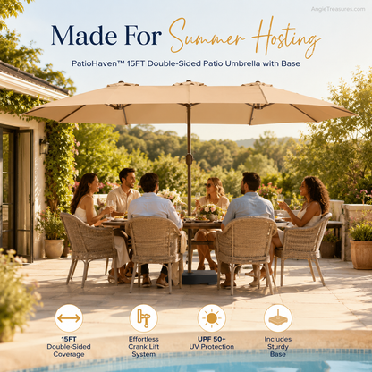 PatioHaven™ 15FT Double-Sided Patio Umbrella with Base