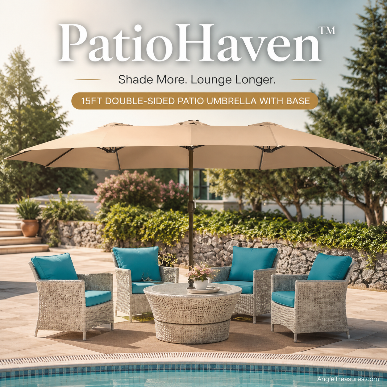 PatioHaven™ 15FT Double-Sided Patio Umbrella with Base