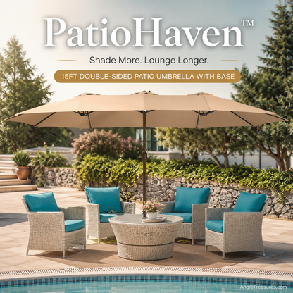 PatioHaven™ 15FT Double-Sided Patio Umbrella with Base