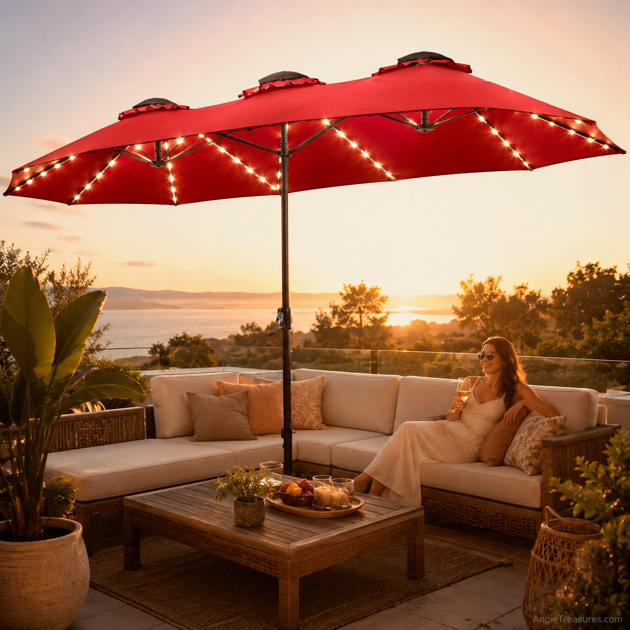 SolarGlow™ 15FT Double-Sided Patio Umbrella