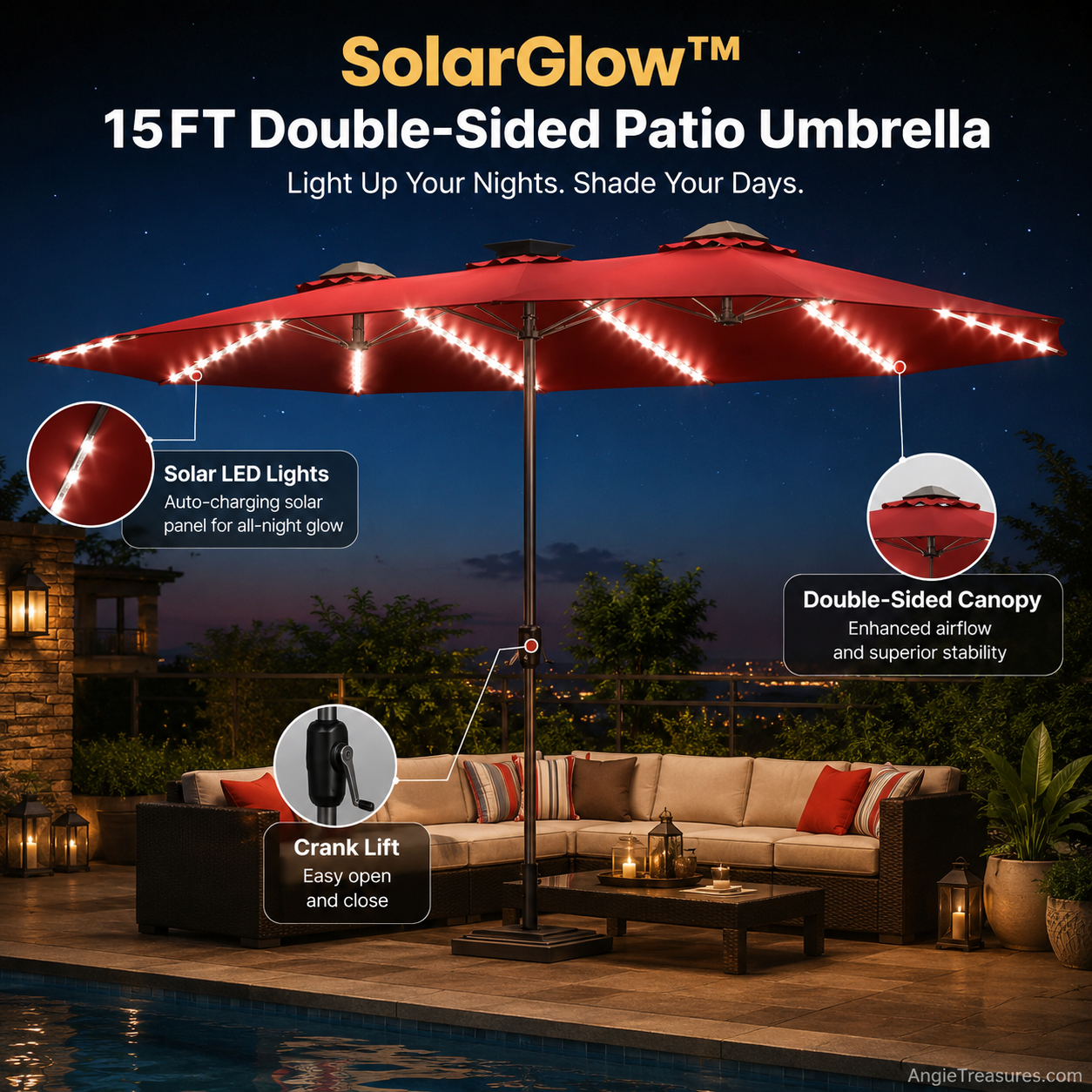 SolarGlow™ 15FT Double-Sided Patio Umbrella