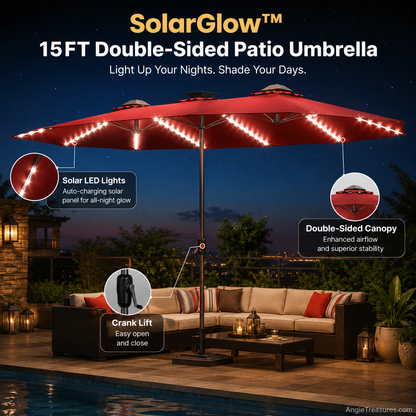 SolarGlow™ 15FT Double-Sided Patio Umbrella