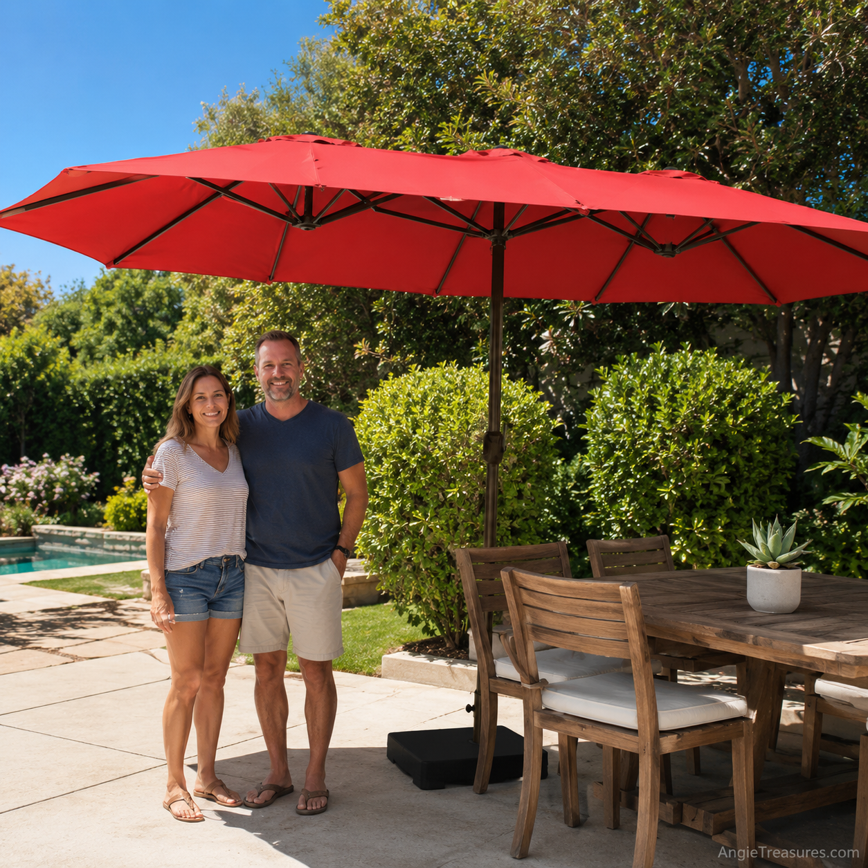 PatioHaven™ 15FT Double-Sided Patio Umbrella with Base