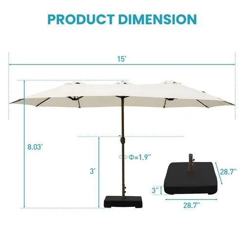 PatioHaven™ 15FT Double-Sided Patio Umbrella with Base