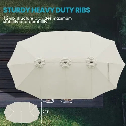 PatioHaven™ 15FT Double-Sided Patio Umbrella with Base