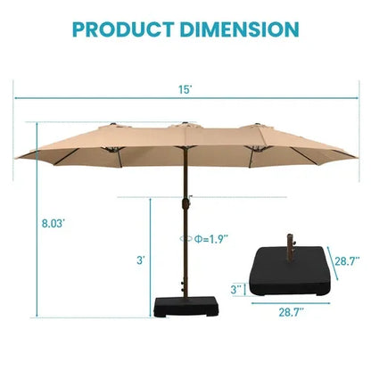 PatioHaven™ 15FT Double-Sided Patio Umbrella with Base