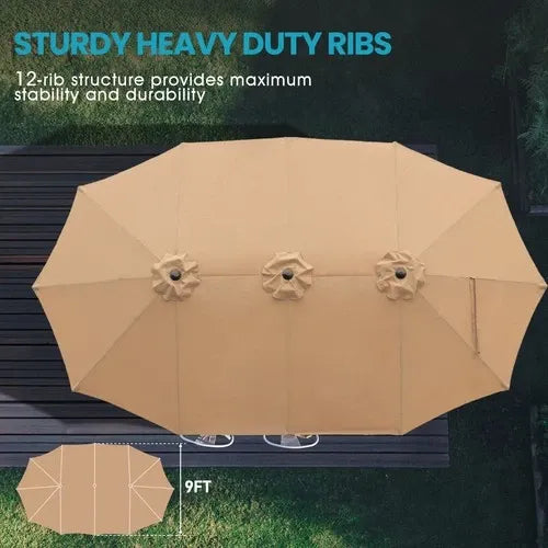 PatioHaven™ 15FT Double-Sided Patio Umbrella with Base