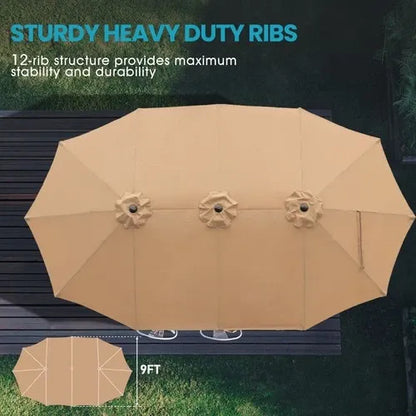 PatioHaven™ 15FT Double-Sided Patio Umbrella with Base