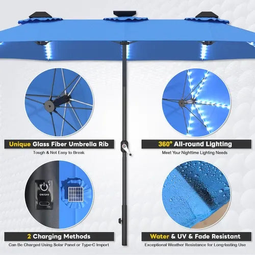 SolarGlow™ 15FT Double-Sided Patio Umbrella