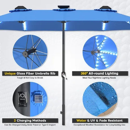 SolarGlow™ 15FT Double-Sided Patio Umbrella