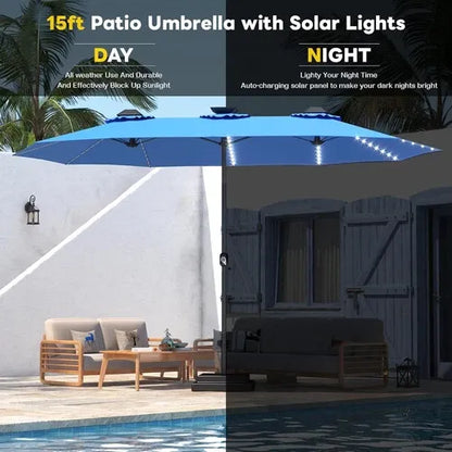 SolarGlow™ 15FT Double-Sided Patio Umbrella