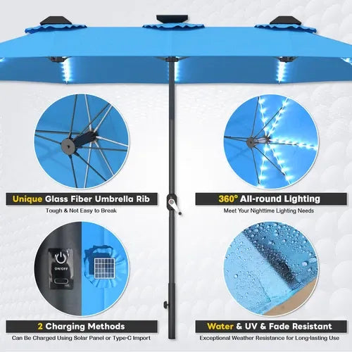 SolarGlow™ 15FT Double-Sided Patio Umbrella