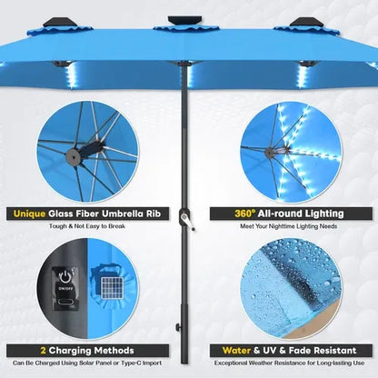 SolarGlow™ 15FT Double-Sided Patio Umbrella