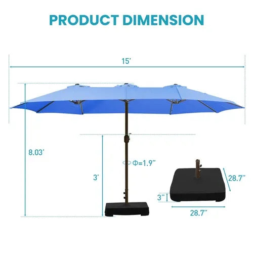 PatioHaven™ 15FT Double-Sided Patio Umbrella with Base