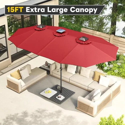SolarGlow™ 15FT Double-Sided Patio Umbrella