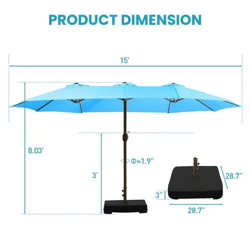 PatioHaven™ 15FT Double-Sided Patio Umbrella with Base