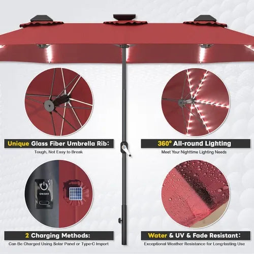 SolarGlow™ 15FT Double-Sided Patio Umbrella