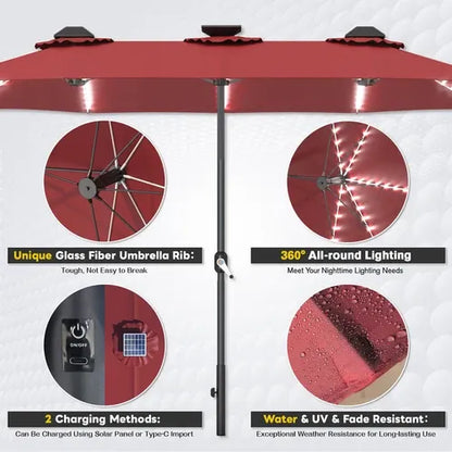 SolarGlow™ 15FT Double-Sided Patio Umbrella
