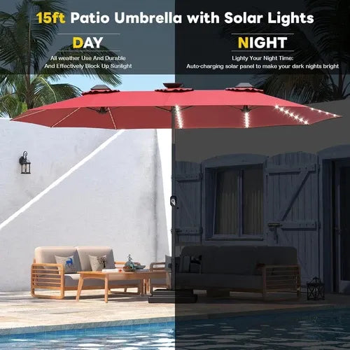 SolarGlow™ 15FT Double-Sided Patio Umbrella