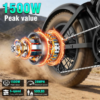 TrailFlex™ 1500W Full-Suspension Fat-Tire E-Bike