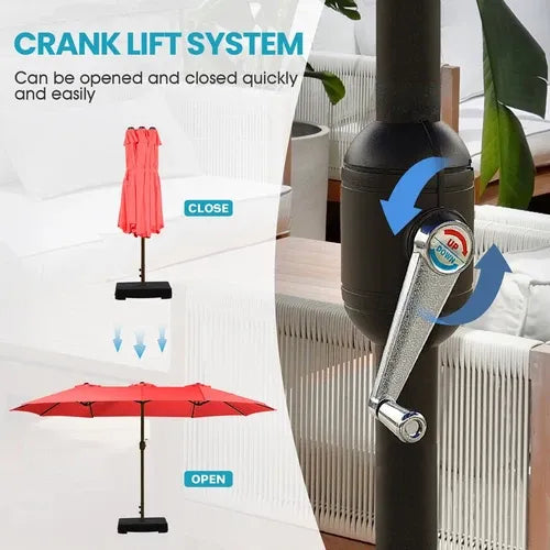PatioHaven™ 15FT Double-Sided Patio Umbrella with Base