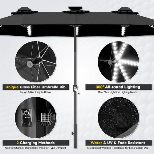 SolarGlow™ 15FT Double-Sided Patio Umbrella