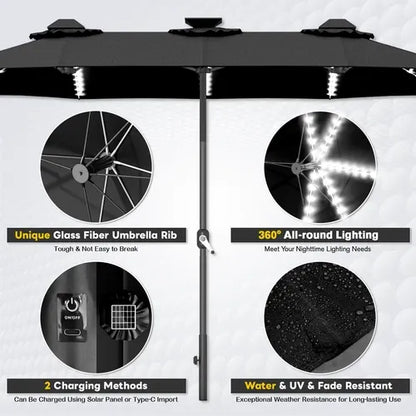 SolarGlow™ 15FT Double-Sided Patio Umbrella