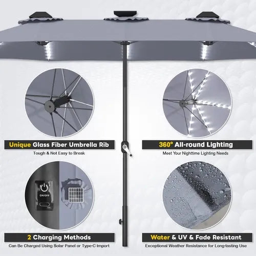 SolarGlow™ 15FT Double-Sided Patio Umbrella