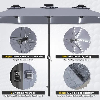 SolarGlow™ 15FT Double-Sided Patio Umbrella