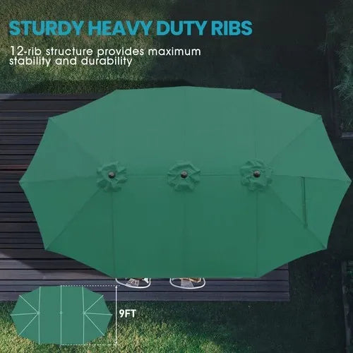 PatioHaven™ 15FT Double-Sided Patio Umbrella with Base